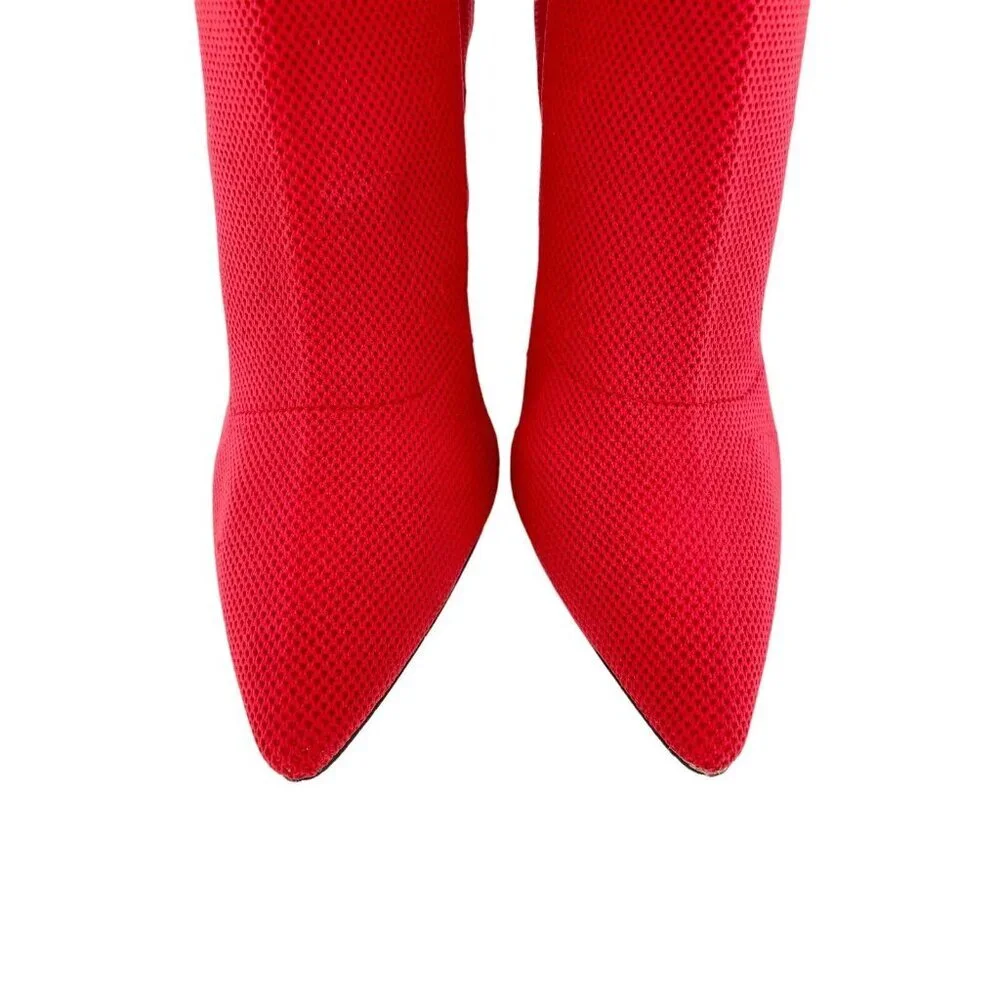 Mia Margerie Red Knit Sock Booties Pull On Stiletto Heel Pointed Toe SZ 8 - Picture 4 of 16